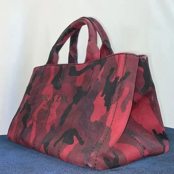 Prada Canapa Tote Red Camouflage Bag