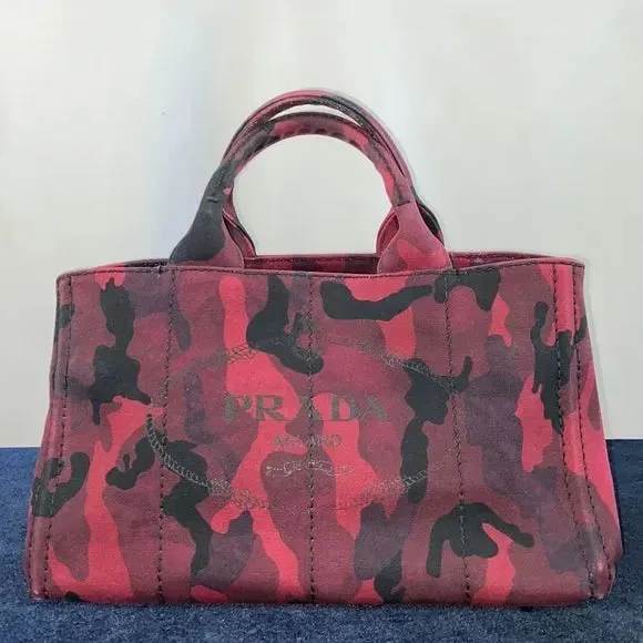 Prada Canapa Tote Red Camouflage Bag