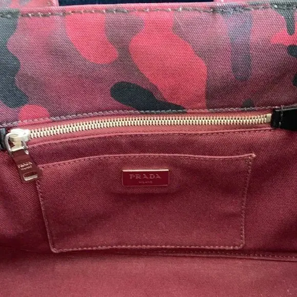 Prada Canapa Tote Red Camouflage Bag