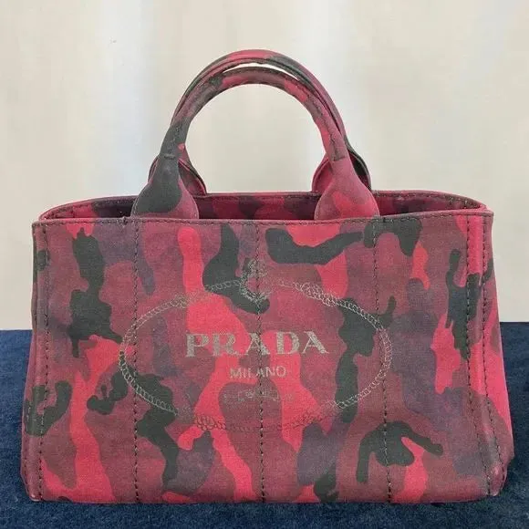 Prada Canapa Tote Red Camouflage Bag