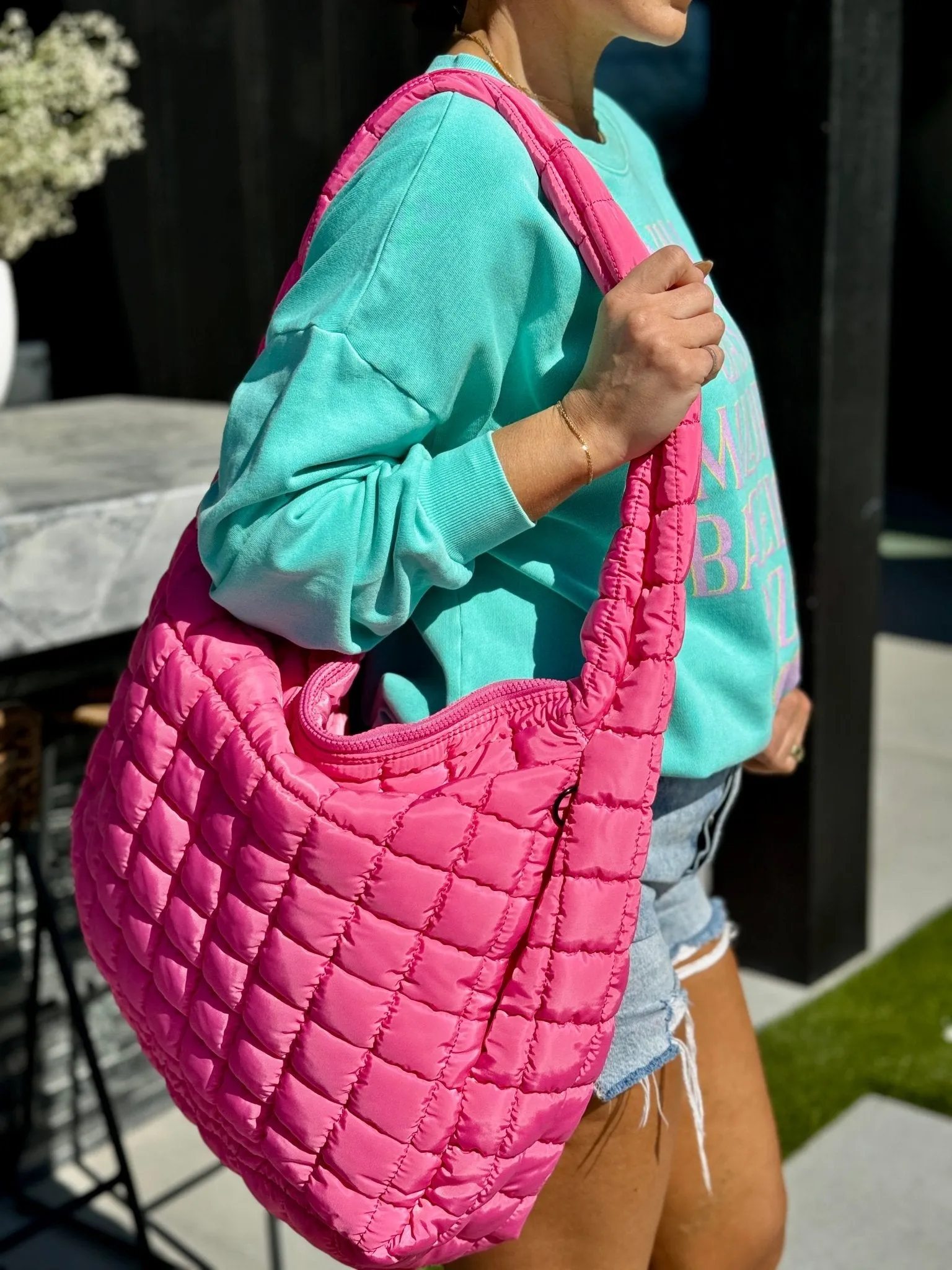 Quilted Carryall Bag (Bubblegum Pink)