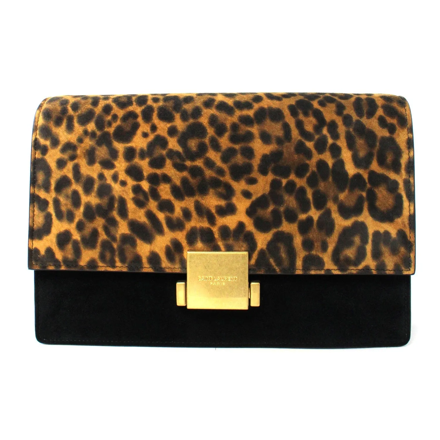 Saint Laurent Bellechasse Black Leather Leopard Print Crossbody