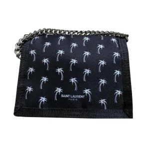 Saint Laurent Buffalo Palm Tree Black Nylon Chain Trifold Wallet