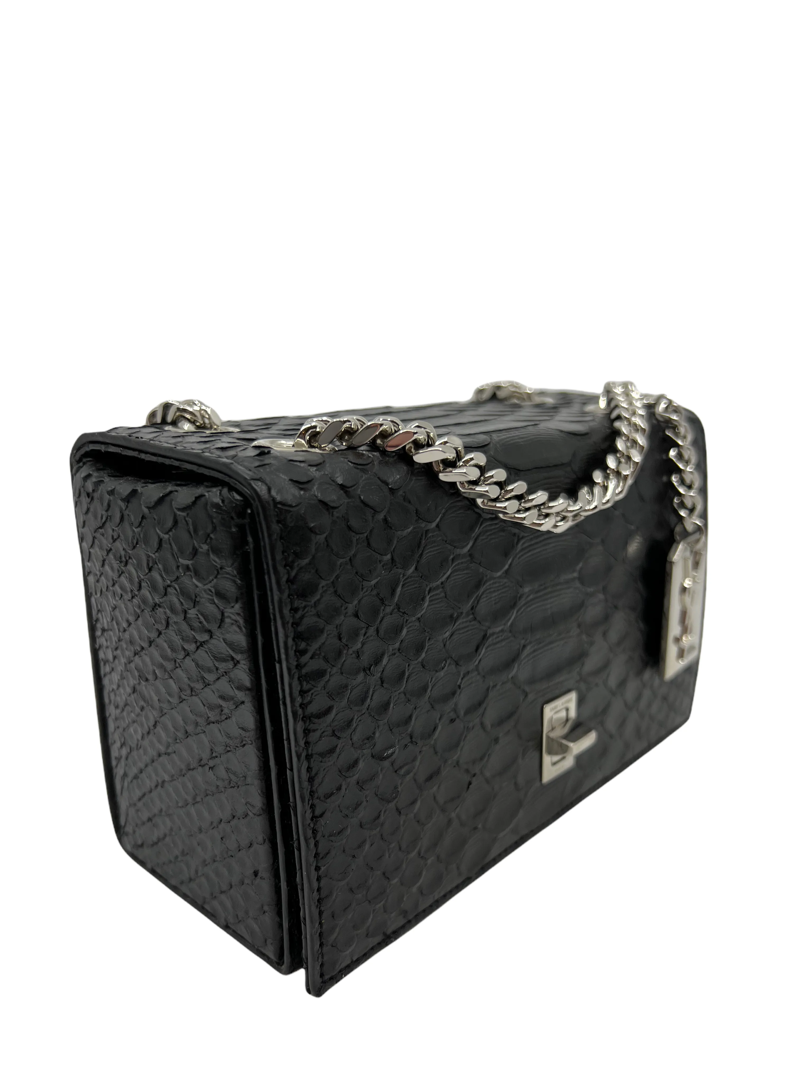 Saint Laurent Calfskin Snakeskin Embossed Mini Shoulder Bag