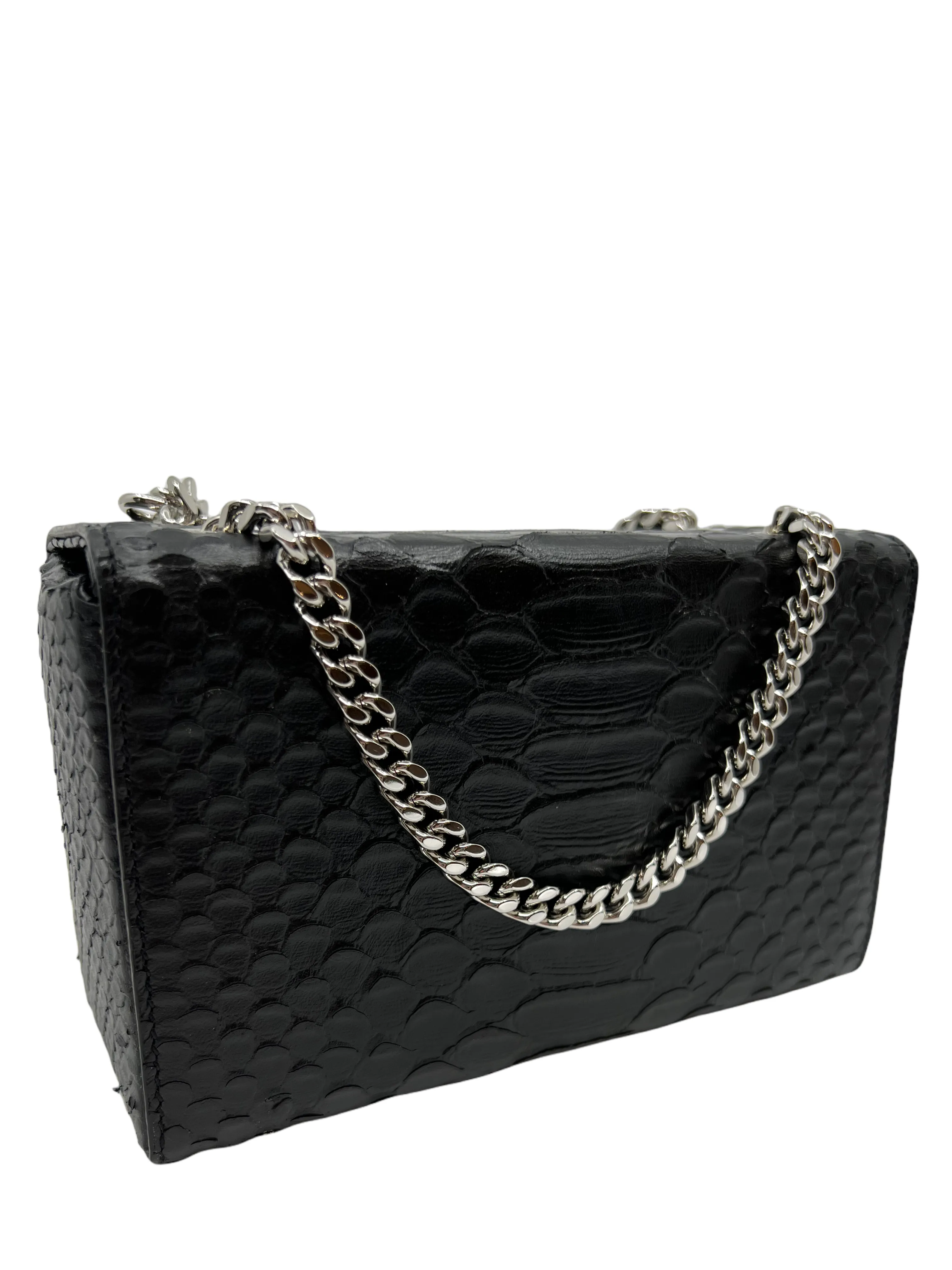 Saint Laurent Calfskin Snakeskin Embossed Mini Shoulder Bag