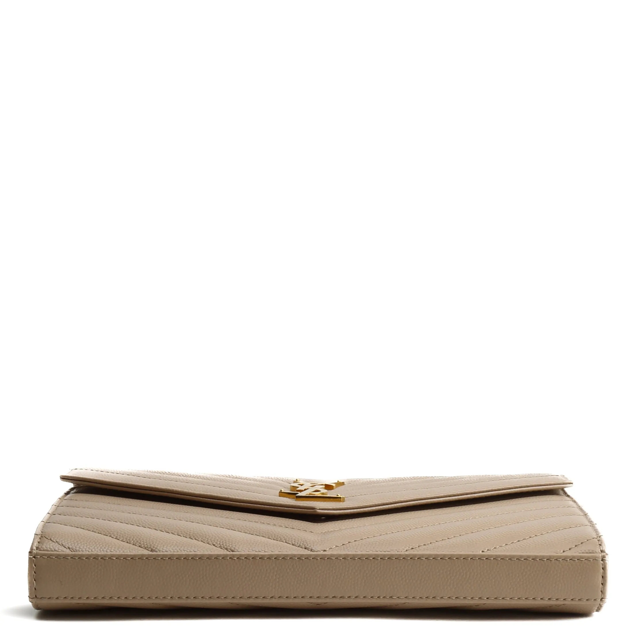 SAINT LAURENT Cassandre Envelope Chain Wallet - Dark Beige