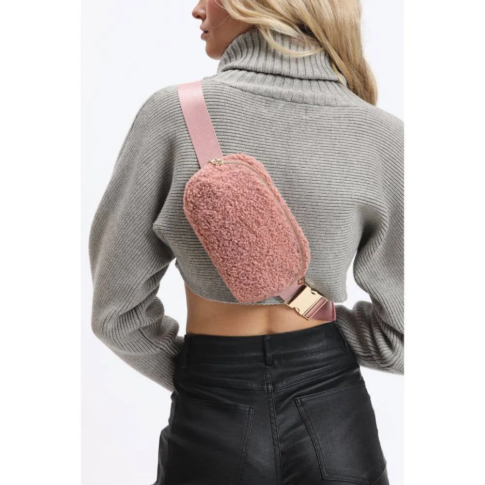 Santi Sherpa Shearling Belt Bag Fanny Pack: Black