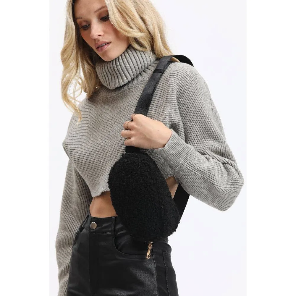 Santi Sherpa Shearling Belt Bag Fanny Pack: Black