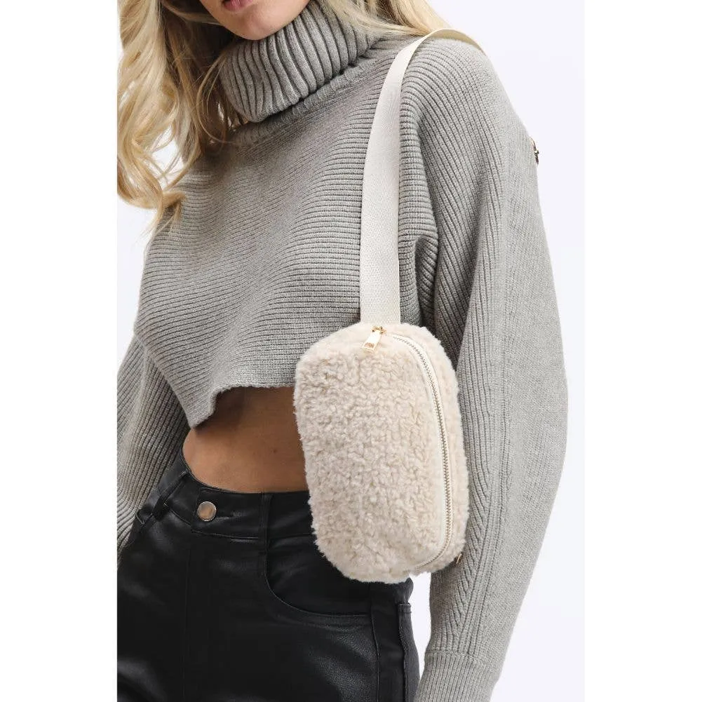 Santi Sherpa Shearling Belt Bag Fanny Pack: Black