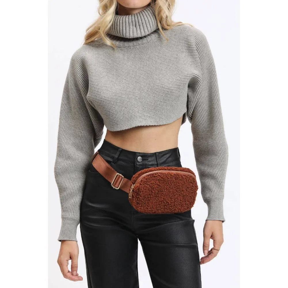 Santi Sherpa Shearling Belt Bag Fanny Pack: Black