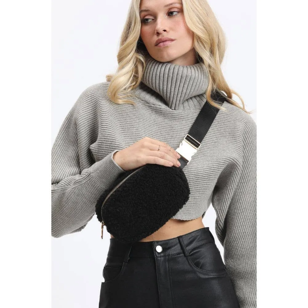 Santi Sherpa Shearling Belt Bag Fanny Pack: Black