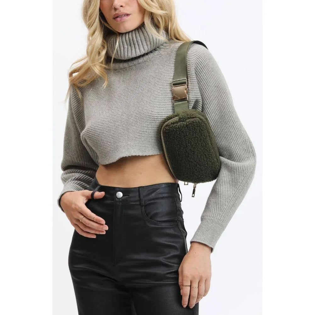 Santi Sherpa Shearling Belt Bag Fanny Pack: Black