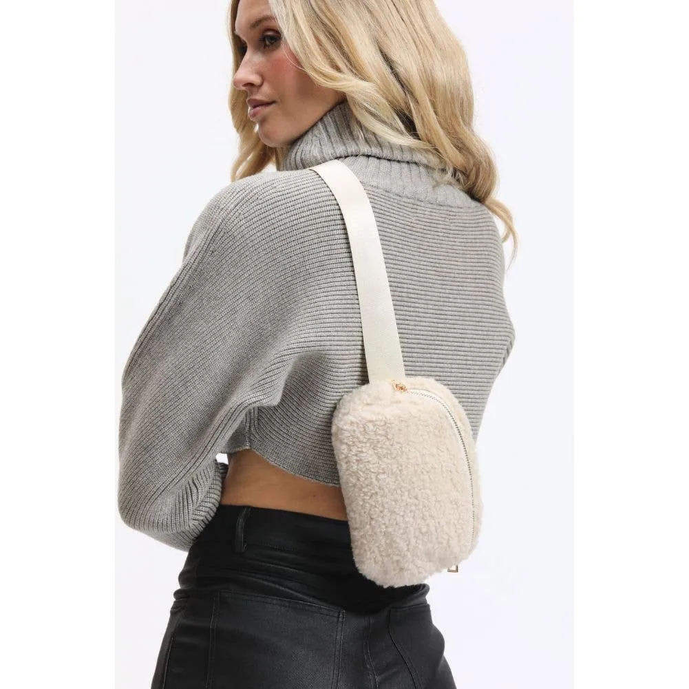 Santi Sherpa Shearling Belt Bag Fanny Pack: Black