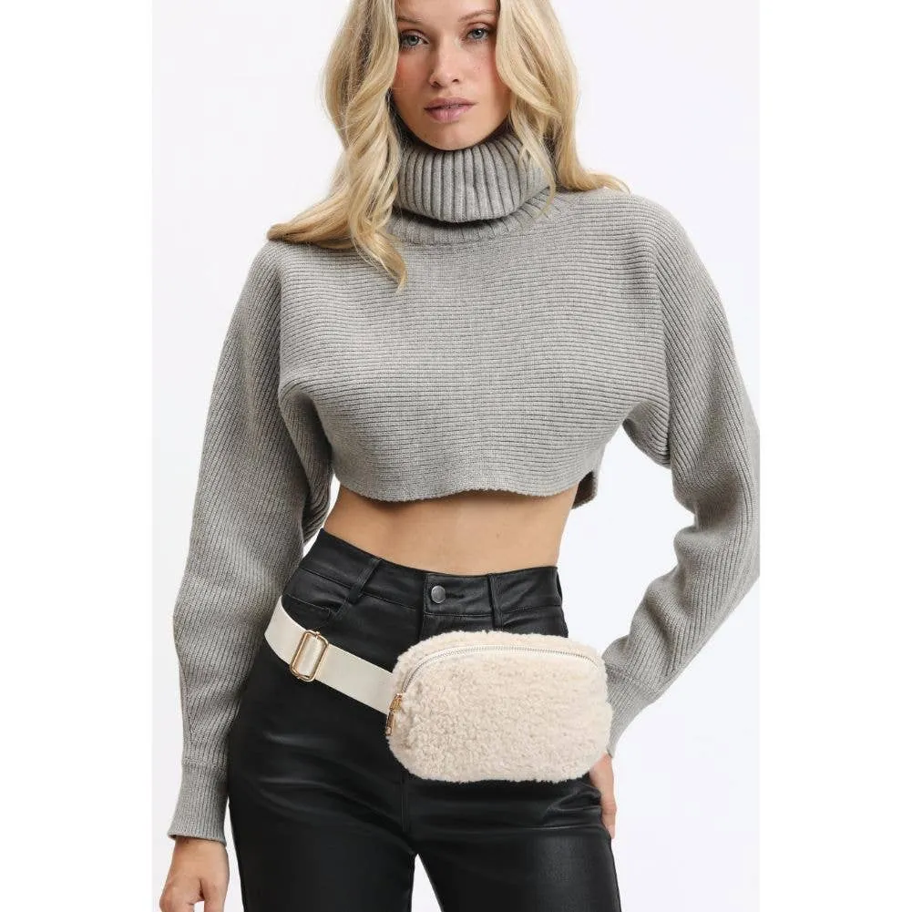 Santi Sherpa Shearling Belt Bag Fanny Pack: Black