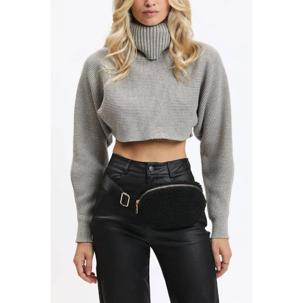 Santi Sherpa Shearling Belt Bag Fanny Pack: Black