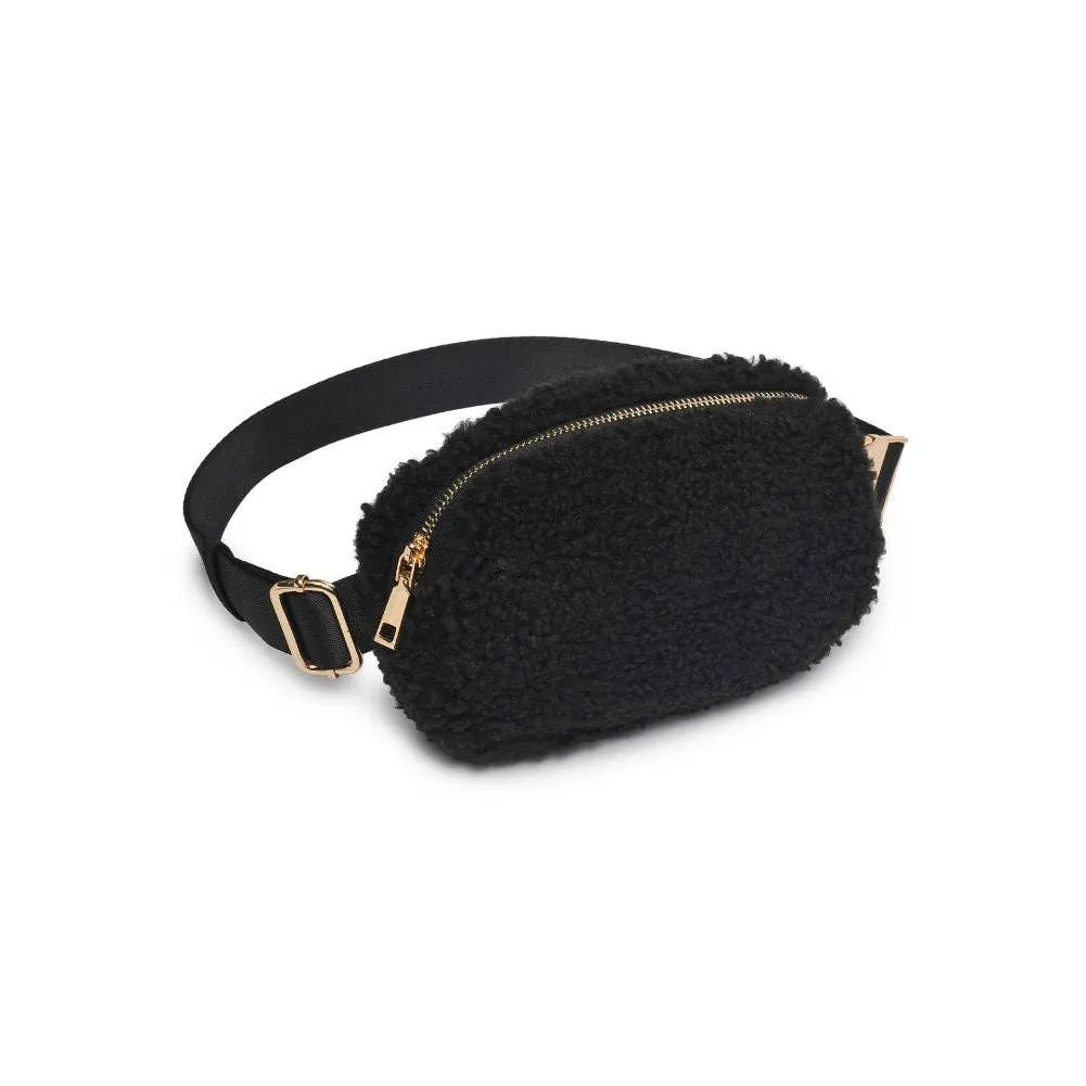 Santi Sherpa Shearling Belt Bag Fanny Pack: Black