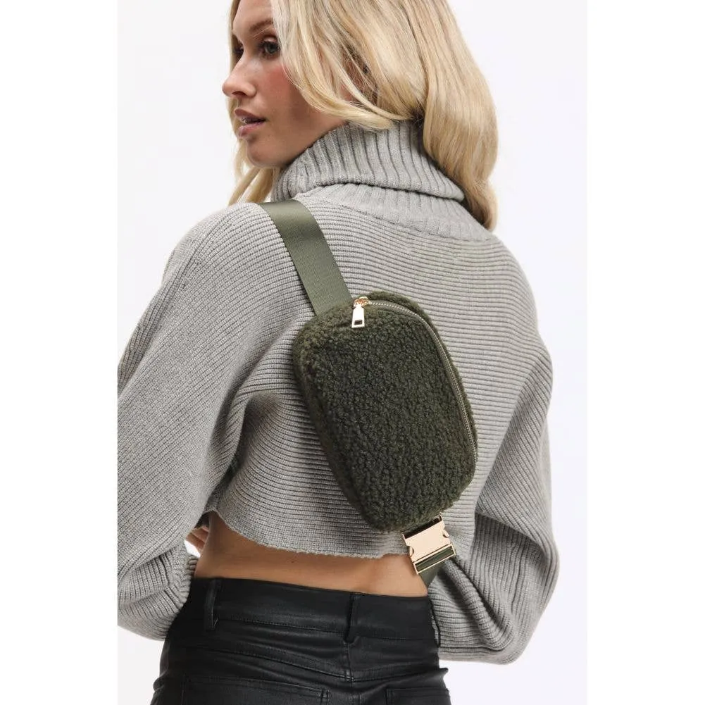 Santi Sherpa Shearling Belt Bag Fanny Pack: Black