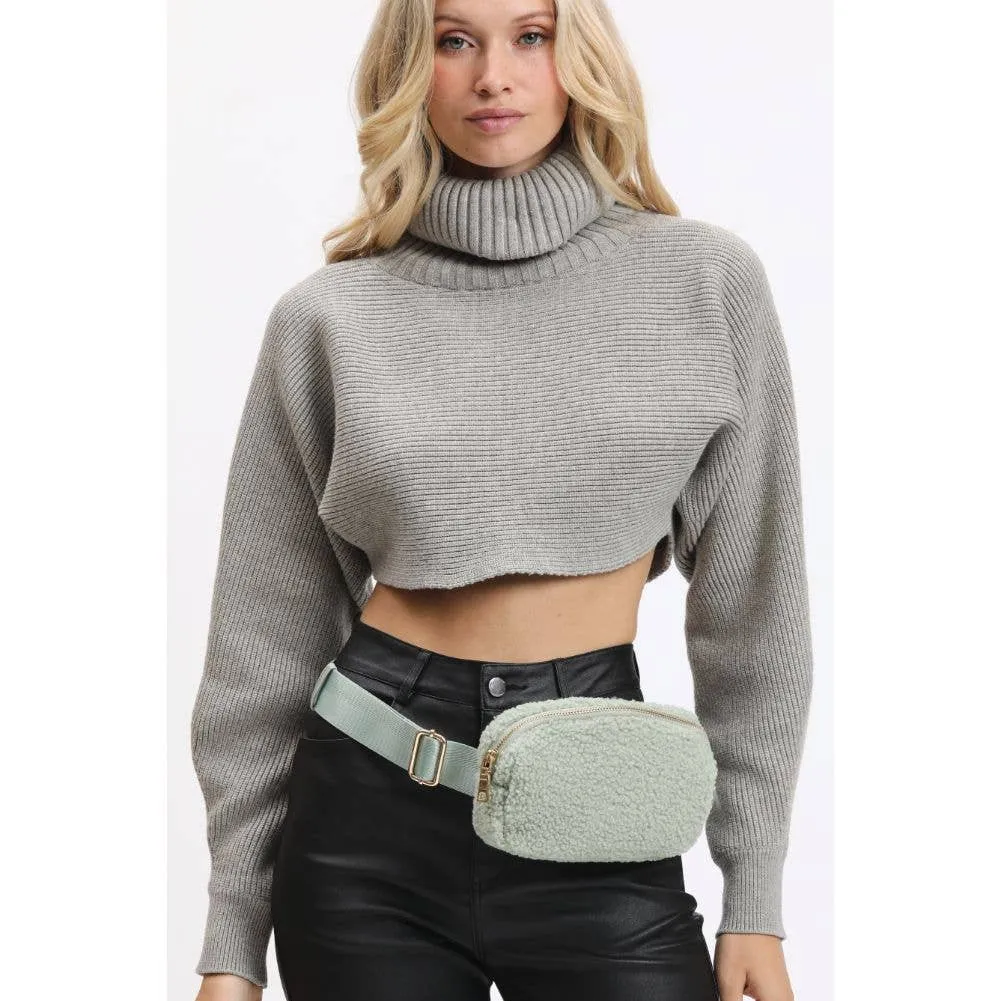 Santi Sherpa Shearling Belt Bag Fanny Pack: Black