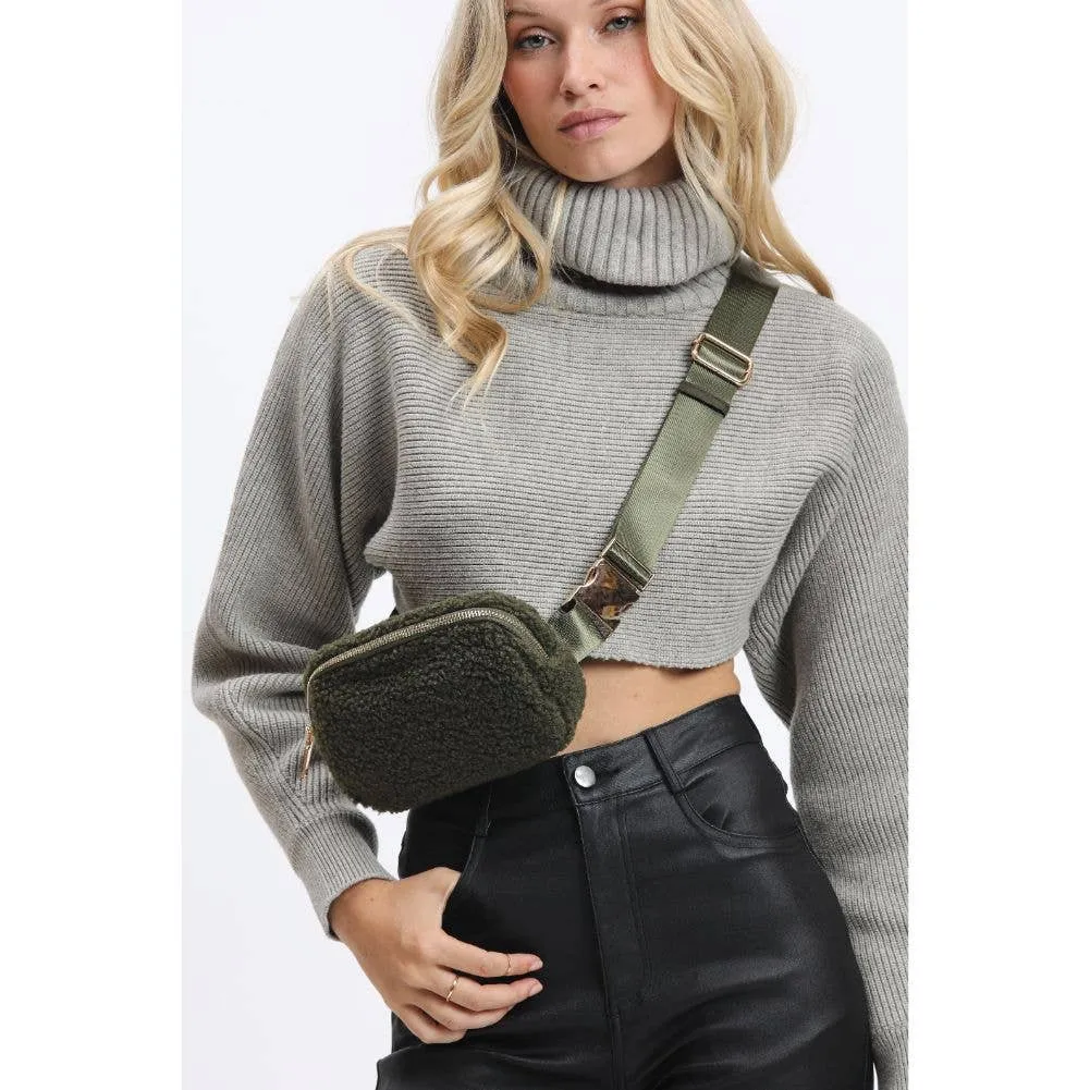 Santi Sherpa Shearling Belt Bag Fanny Pack: Black