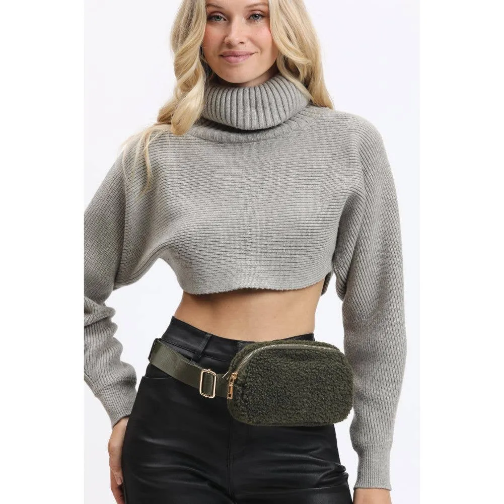 Santi Sherpa Shearling Belt Bag Fanny Pack: Black