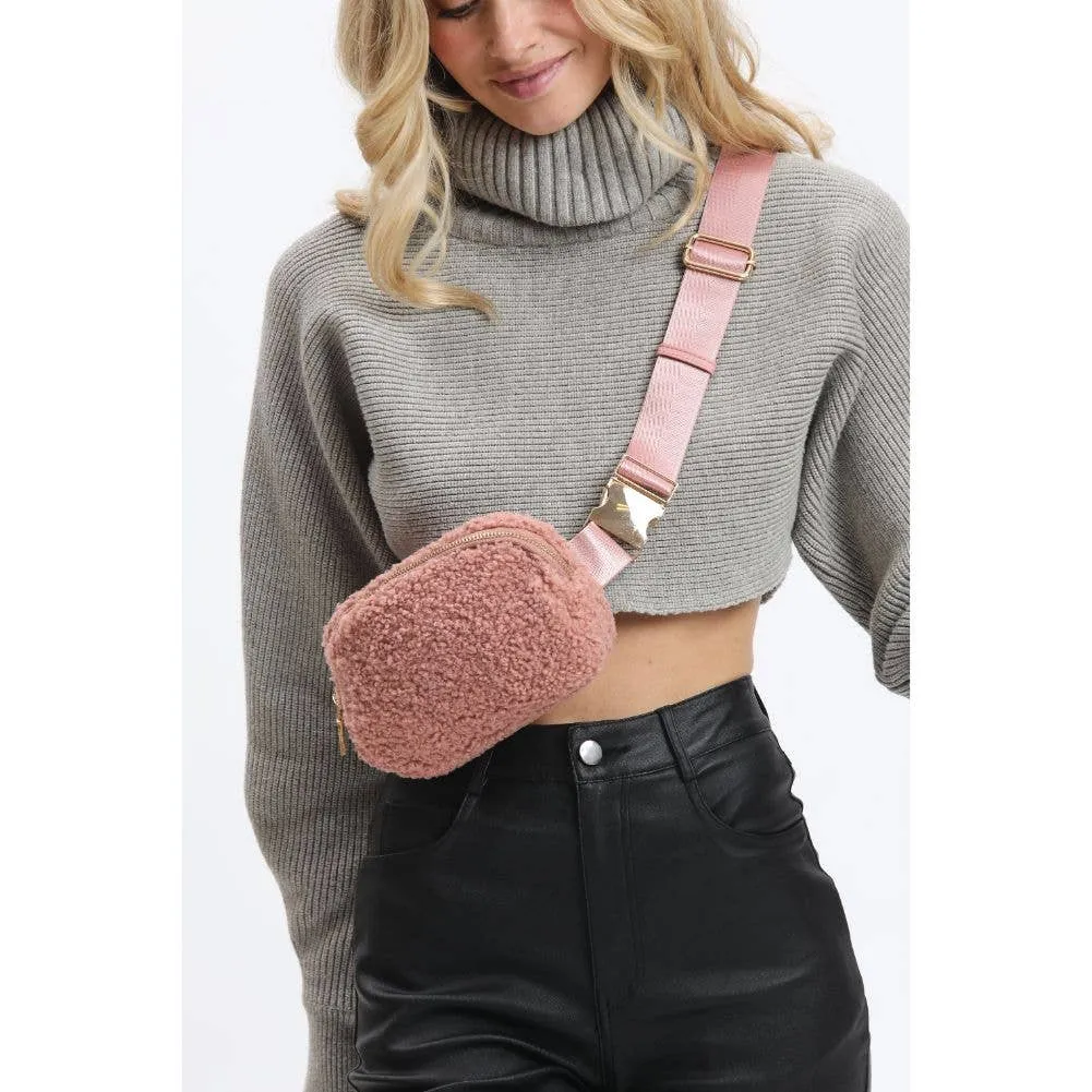 Santi Sherpa Shearling Belt Bag Fanny Pack: Black