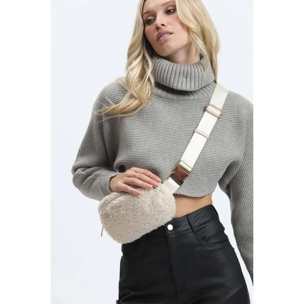 Santi Sherpa Shearling Belt Bag Fanny Pack: Black