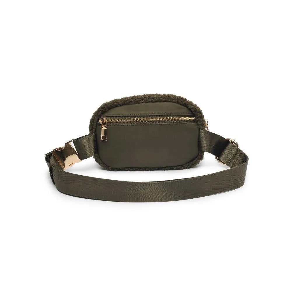 Santi Sherpa Shearling Belt Bag Fanny Pack: Black