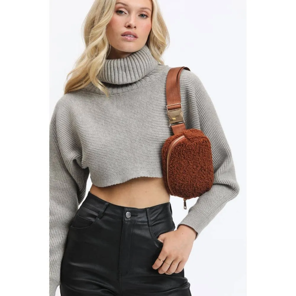 Santi Sherpa Shearling Belt Bag Fanny Pack: Black