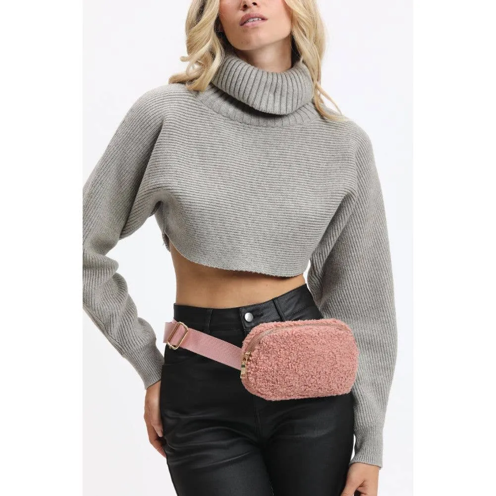 Santi Sherpa Shearling Belt Bag Fanny Pack: Black