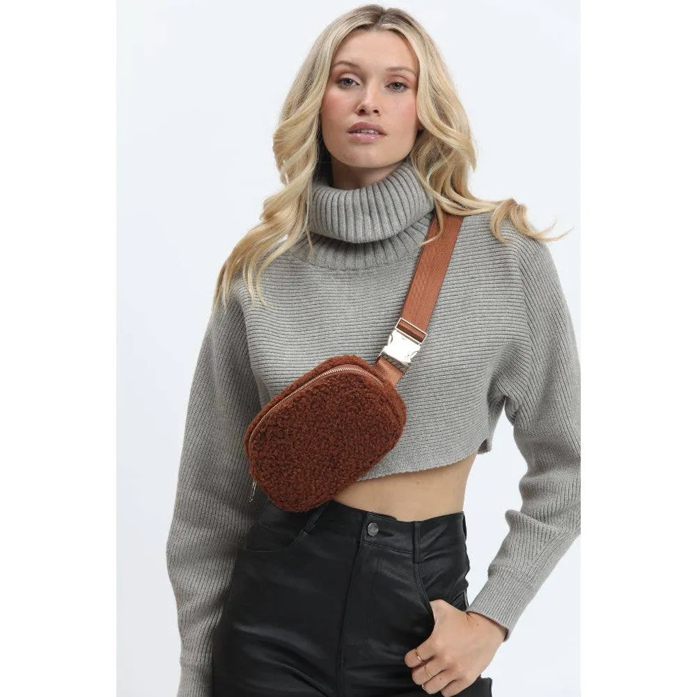 Santi Sherpa Shearling Belt Bag Fanny Pack: Black