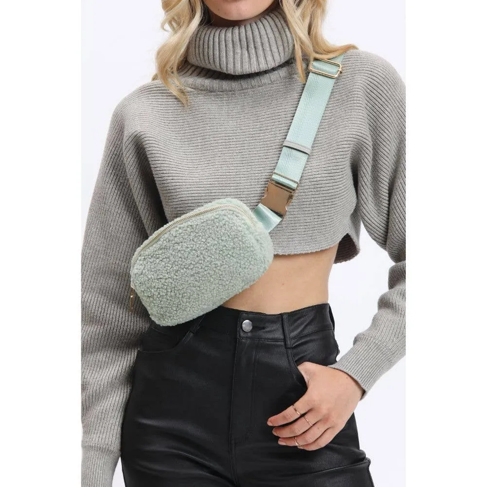 Santi Sherpa Shearling Belt Bag Fanny Pack: Black