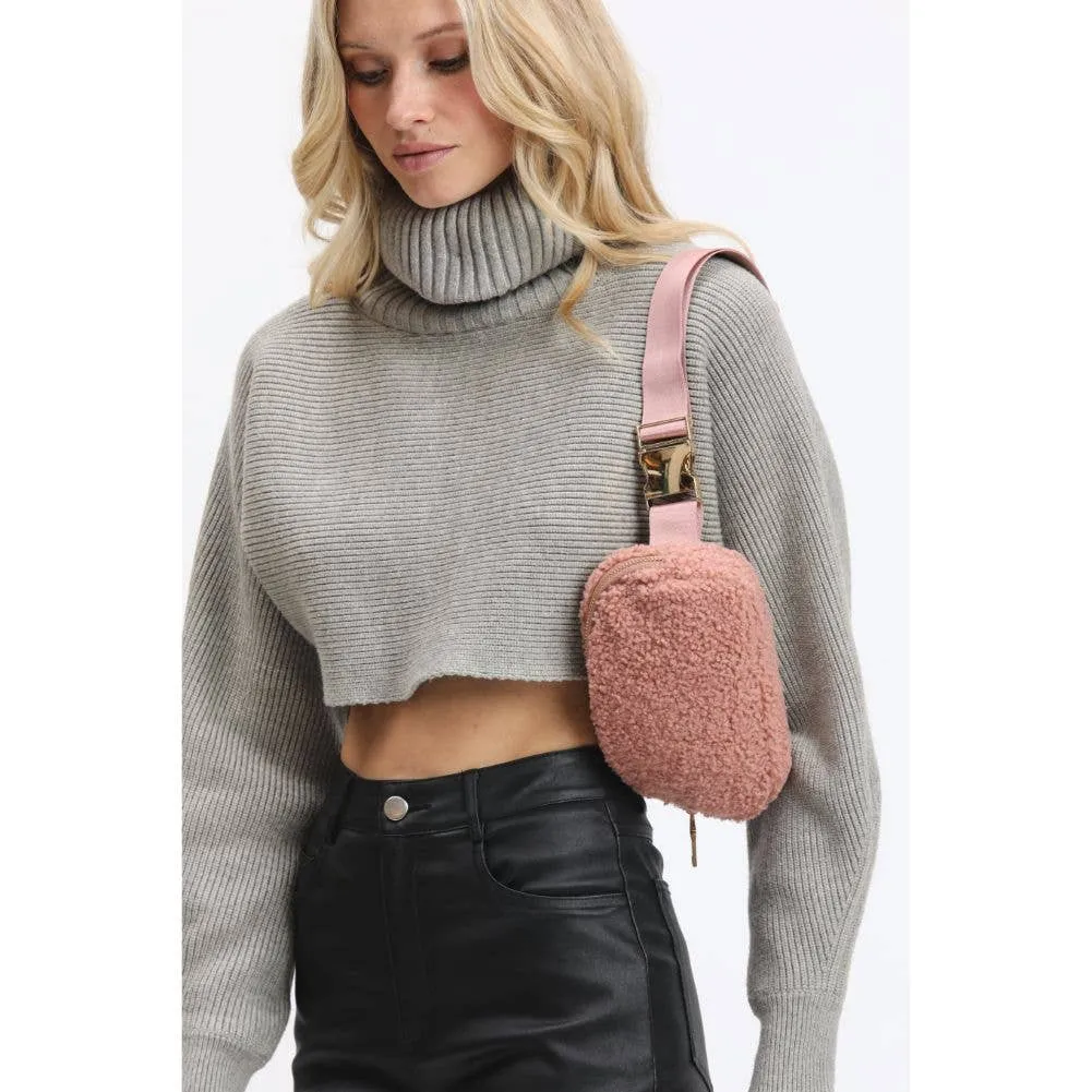 Santi Sherpa Shearling Belt Bag Fanny Pack: Black