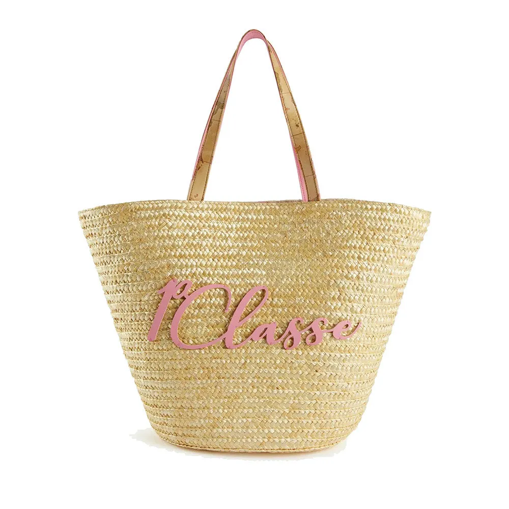 Shopping Bag Media 1A Classe Alviero Martini linea Island Bag in Paglia con Inserti Rosa Bubble LA61