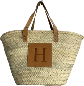 The Straw Basket Company Brown Open Leather Strap Basket Bag