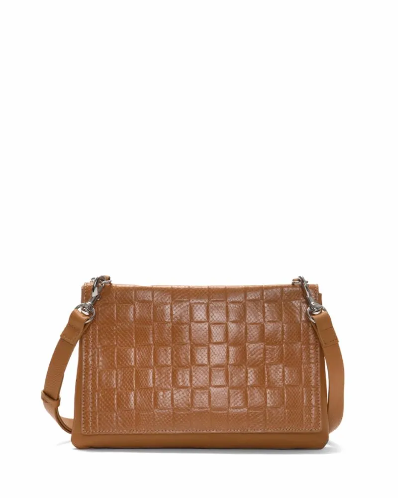 Vince Camuto Handbag CORAH LGCROSSBDY LT COGNAC/WOVEN SCALE/NEW REMO