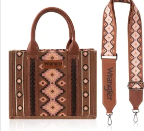 Wrangler Southwestern Print Small Canvas Tote/Crossbody - Dark Brown