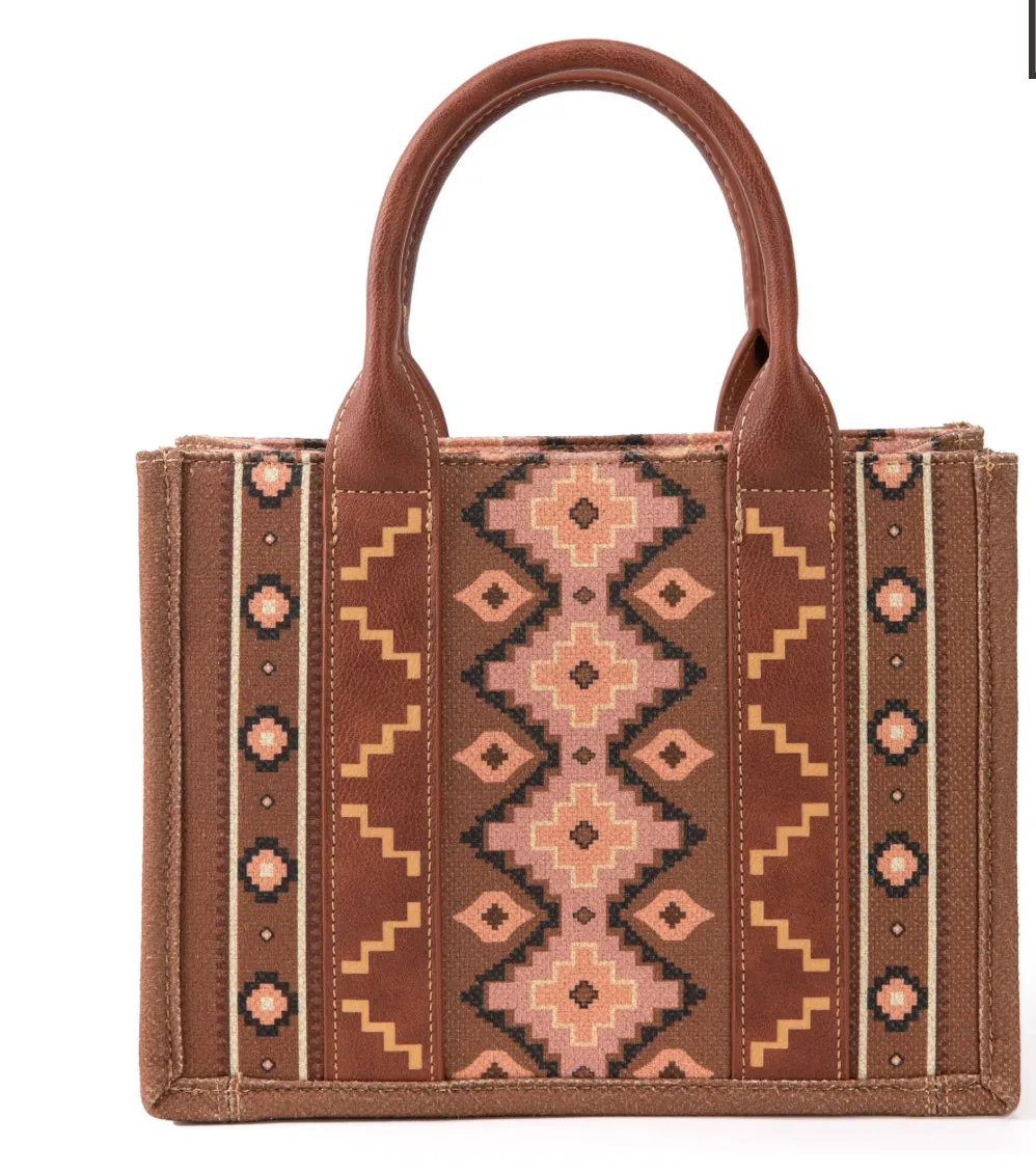 Wrangler Southwestern Print Small Canvas Tote/Crossbody - Dark Brown