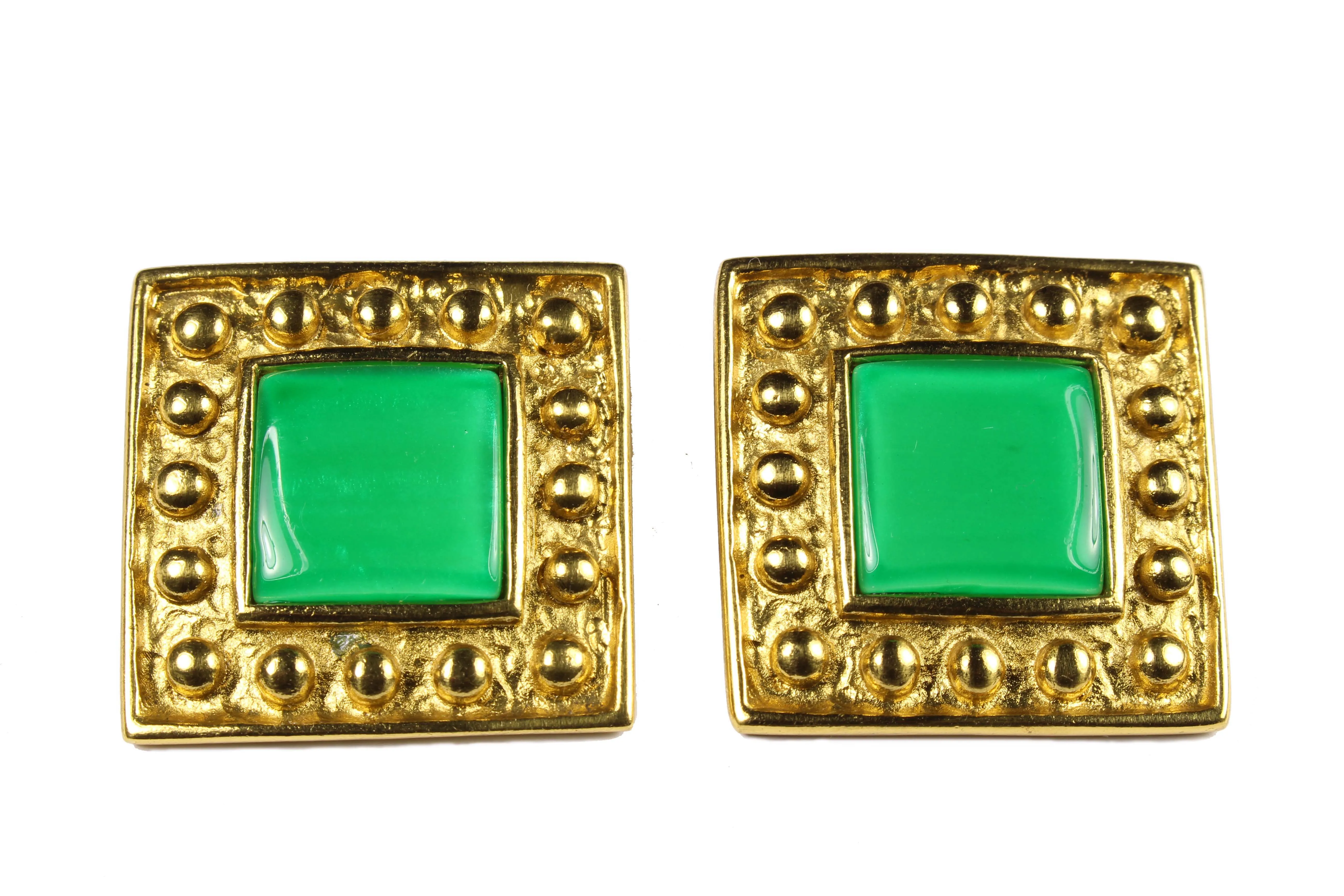 YVES SAINT LAURENT green square earrings