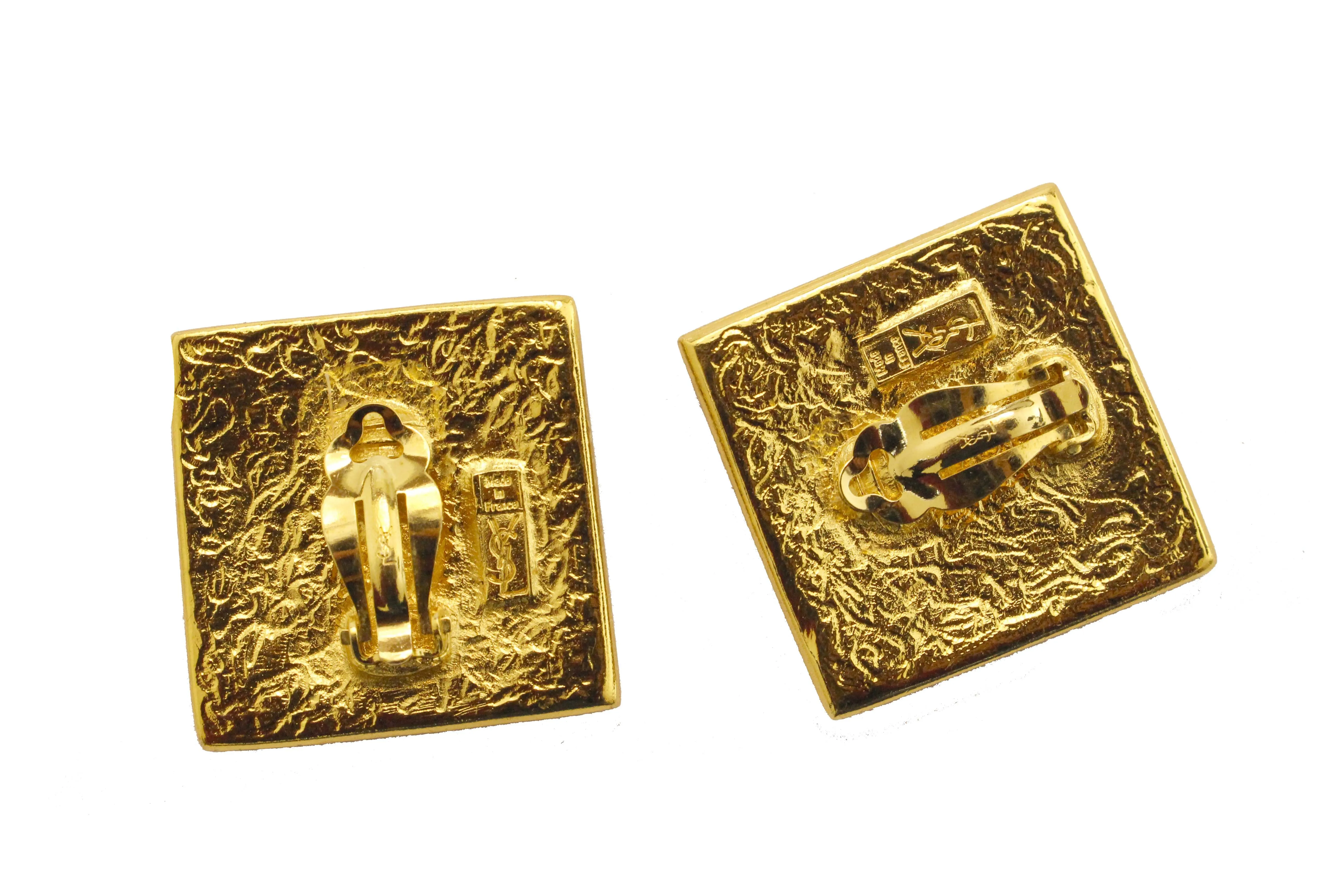 YVES SAINT LAURENT green square earrings