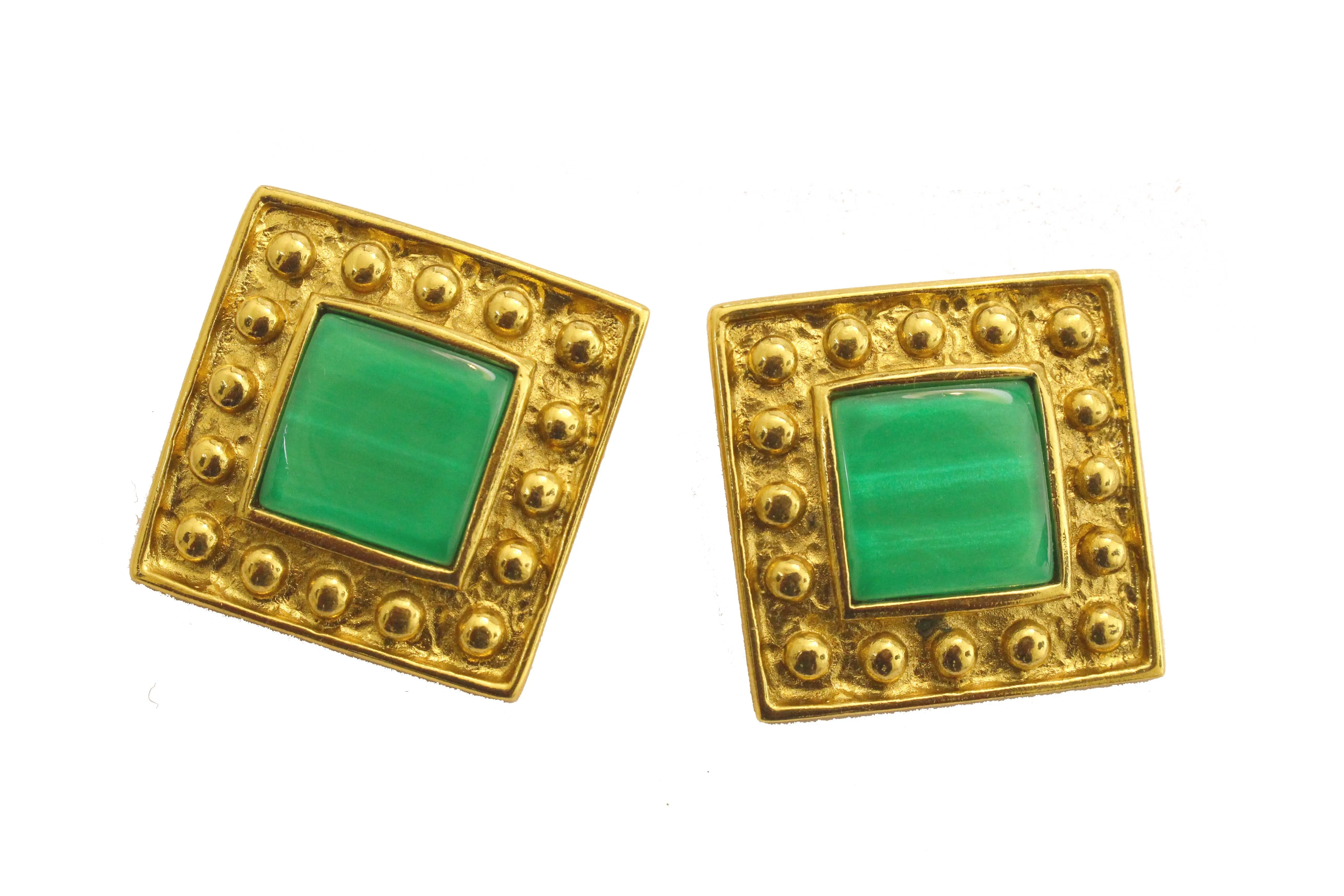 YVES SAINT LAURENT green square earrings