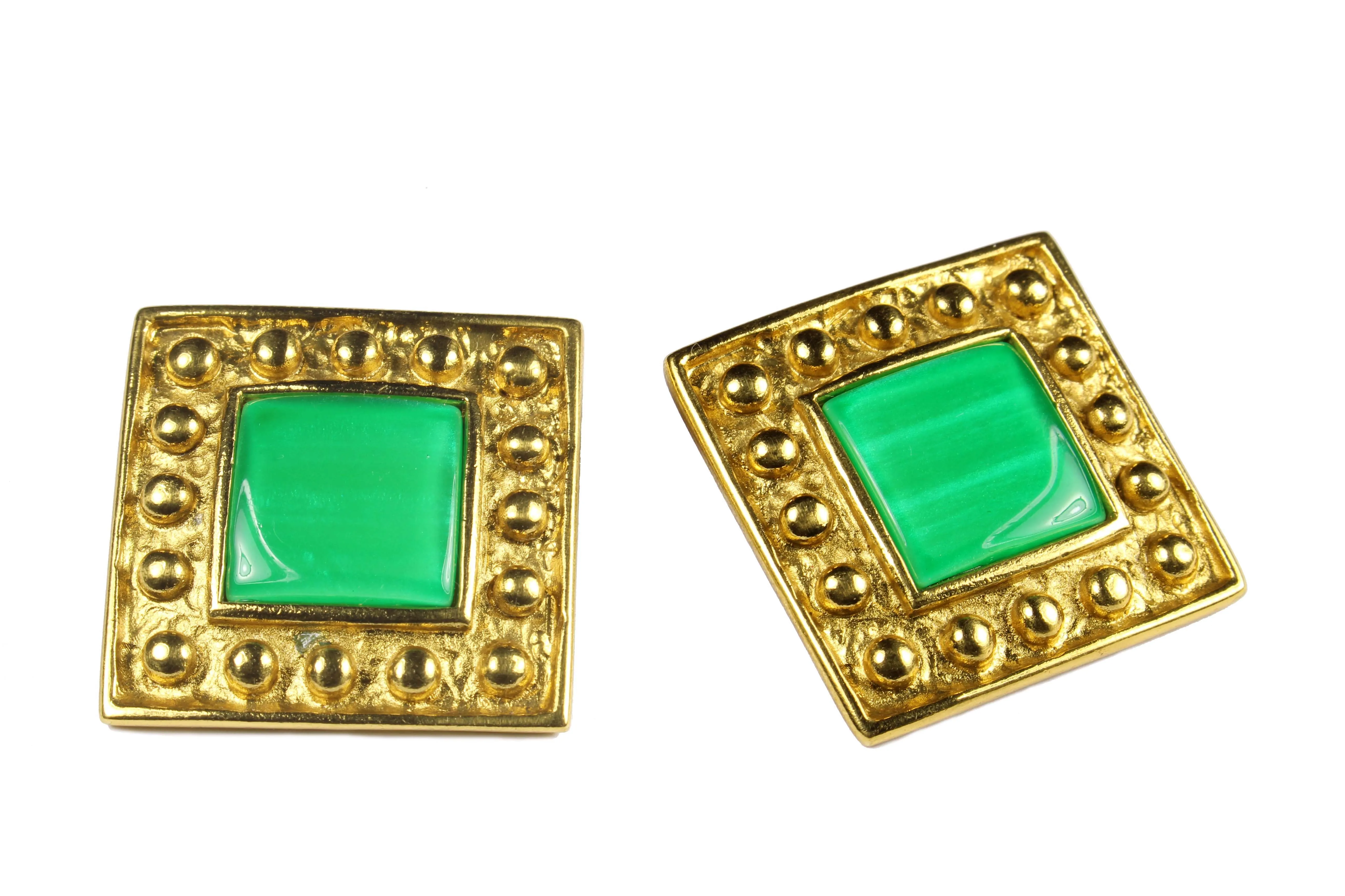 YVES SAINT LAURENT green square earrings