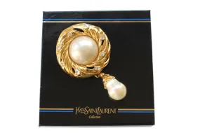 YVES SAINT LAURENT large dangling pearl brooch pendant