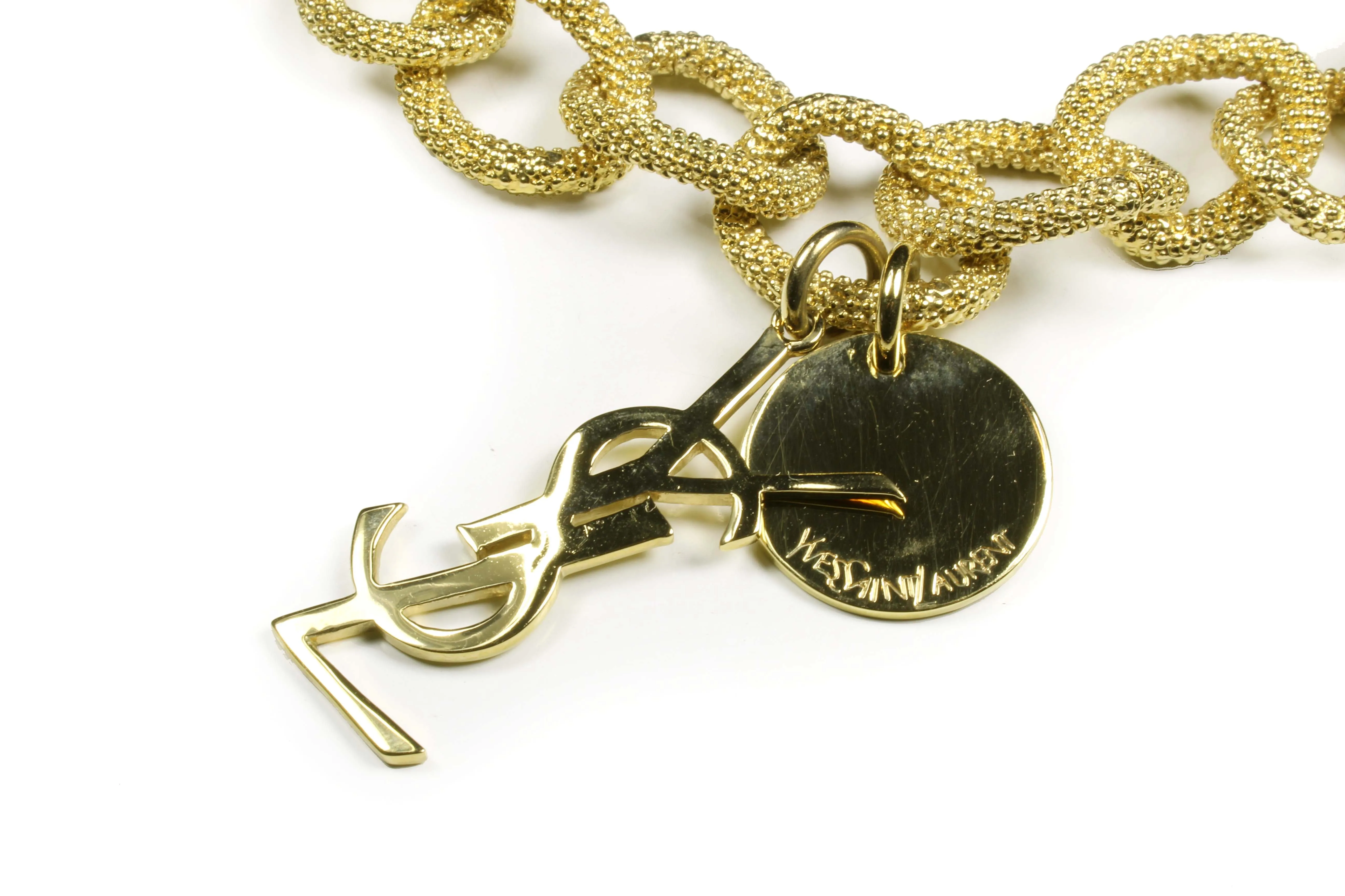 YVES SAINT LAURENT textured link logo short necklace